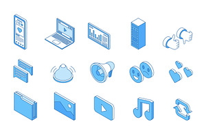 Isometric line social media icons, a Technology Illustration by Valerie Bodnar