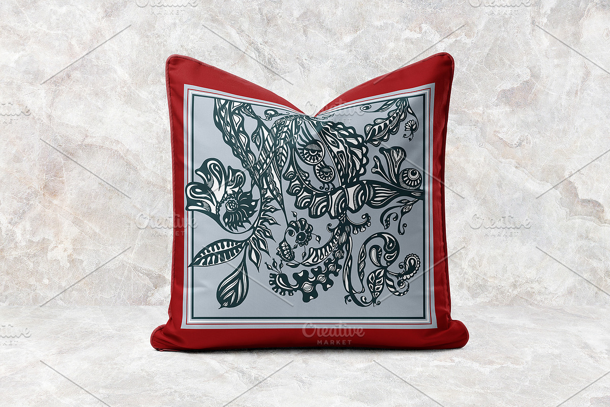 Crimson & Silver Botanical Scarf, an Object Graphic by ilustrinna (Photo 7 of 9)