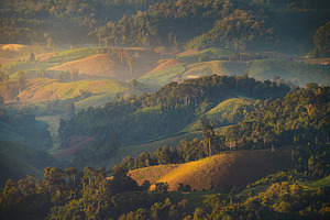 Beautiful sunrise mountain range in Tha Song Yang district locat