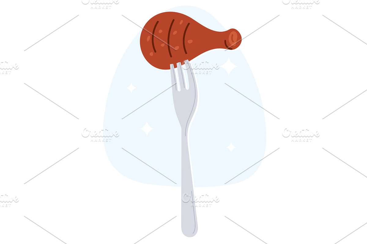 Fried chicken leg threaded on fork, a Food Illustration by Vectorbuum