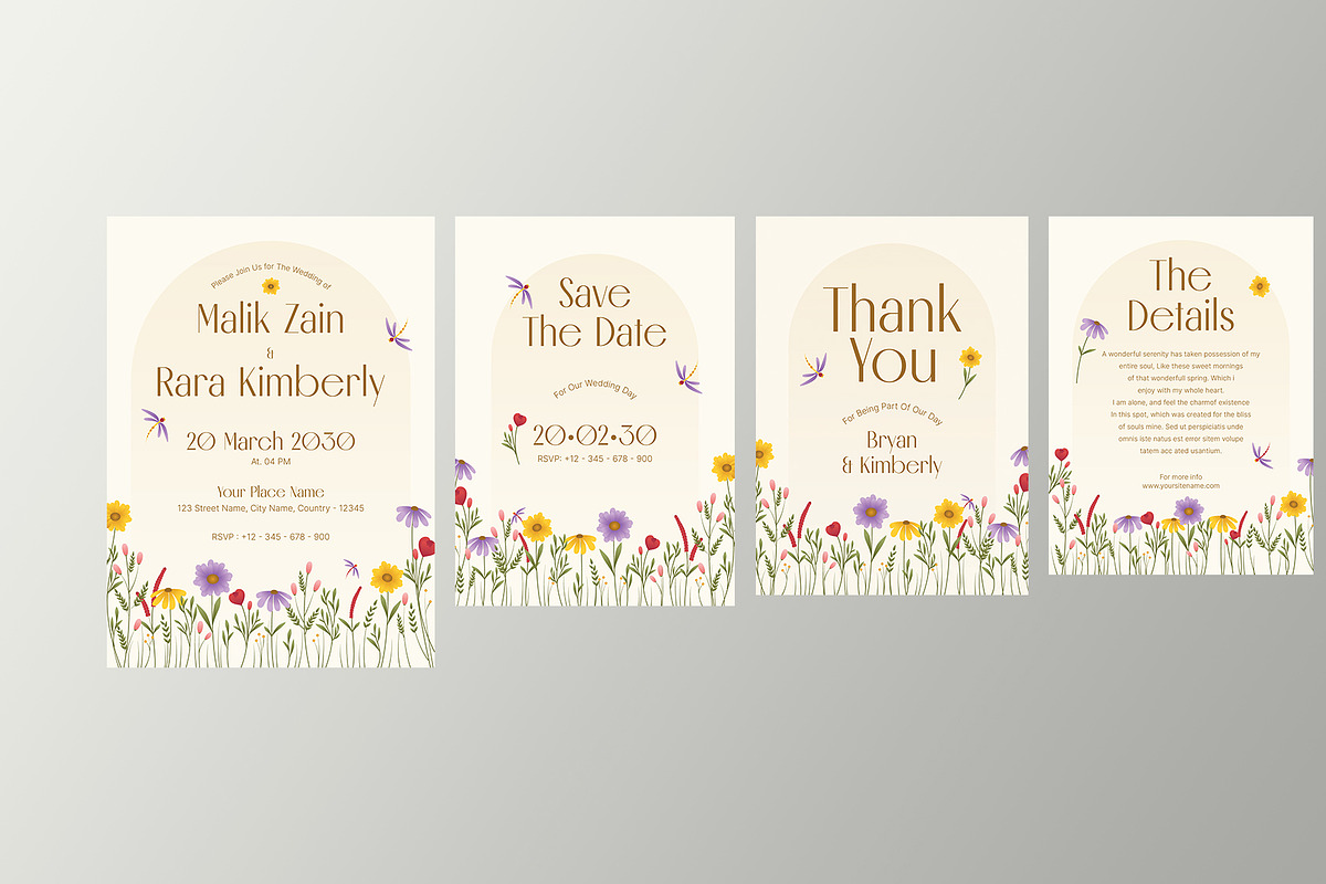Floral Wedding Invitation Suite, a Card Template by Neermana (Photo 2 of 4)