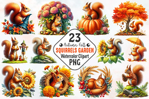 Fall Squirrels Garden Clipart, an Illustration by RobertsArt
