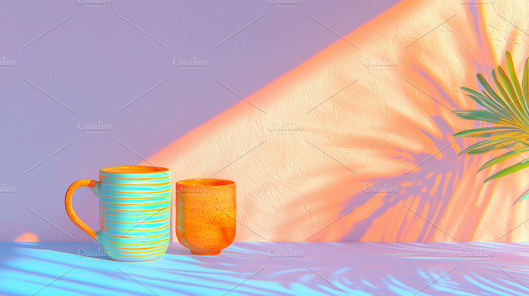 Two blue ceramic mugs with coffee, an Abstract Photo by Imaginarium