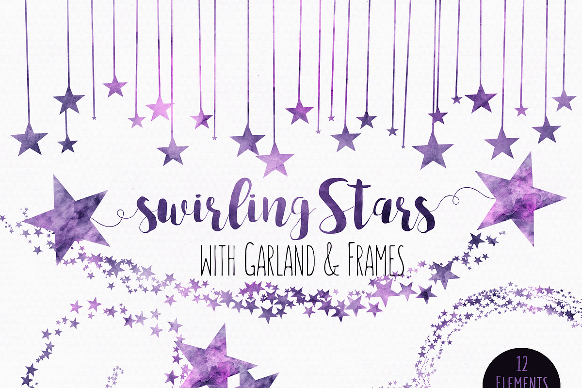 Purple Watercolor Celestial Stars, an Illustration by ClipartBrat Graphics (Photo 6 of 6)