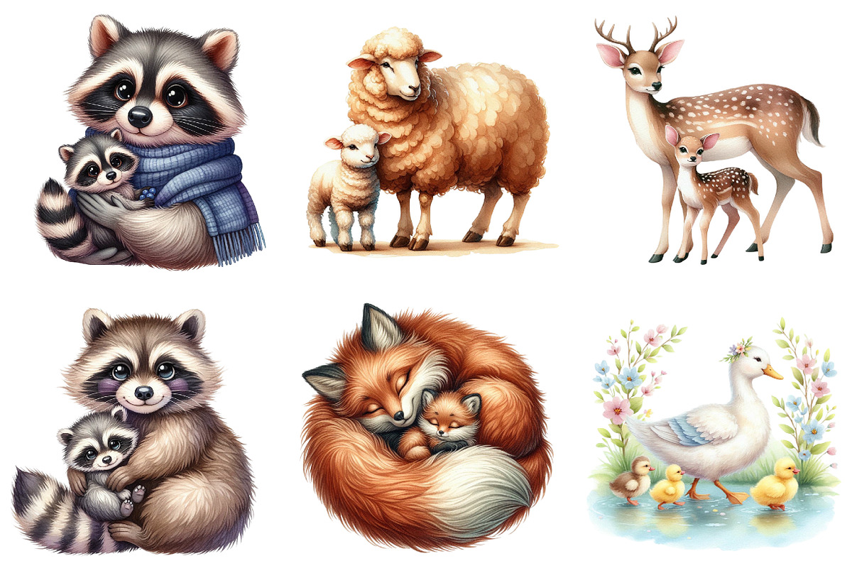 Watercolor Animal Moms Clipart, an Animal Illustration by DreamArtGraphic (Photo 2 of 4)