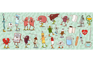 Cartoon groovy medicine characters, a Healthcare Illustration by Vector Tradition