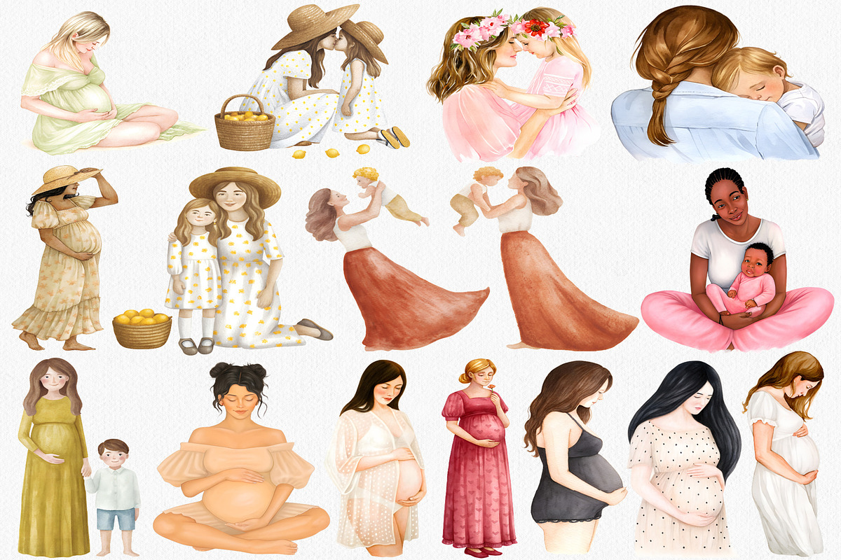 Watercolor Motherhood Clipart Set, an Illustration by CropUp Creative (Photo 2 of 4)