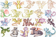 Watercolor Dragon Clipart Set, an Animal Illustration by CropUp Creative (Thumbnail 2 of 4)