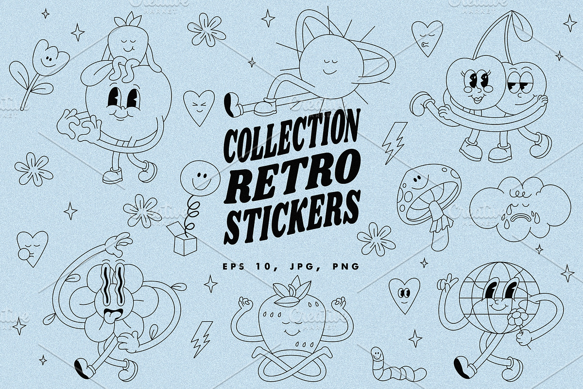 Collection retro stickers, a Texture Illustration by oxygen_8 (Photo 1 of 9)