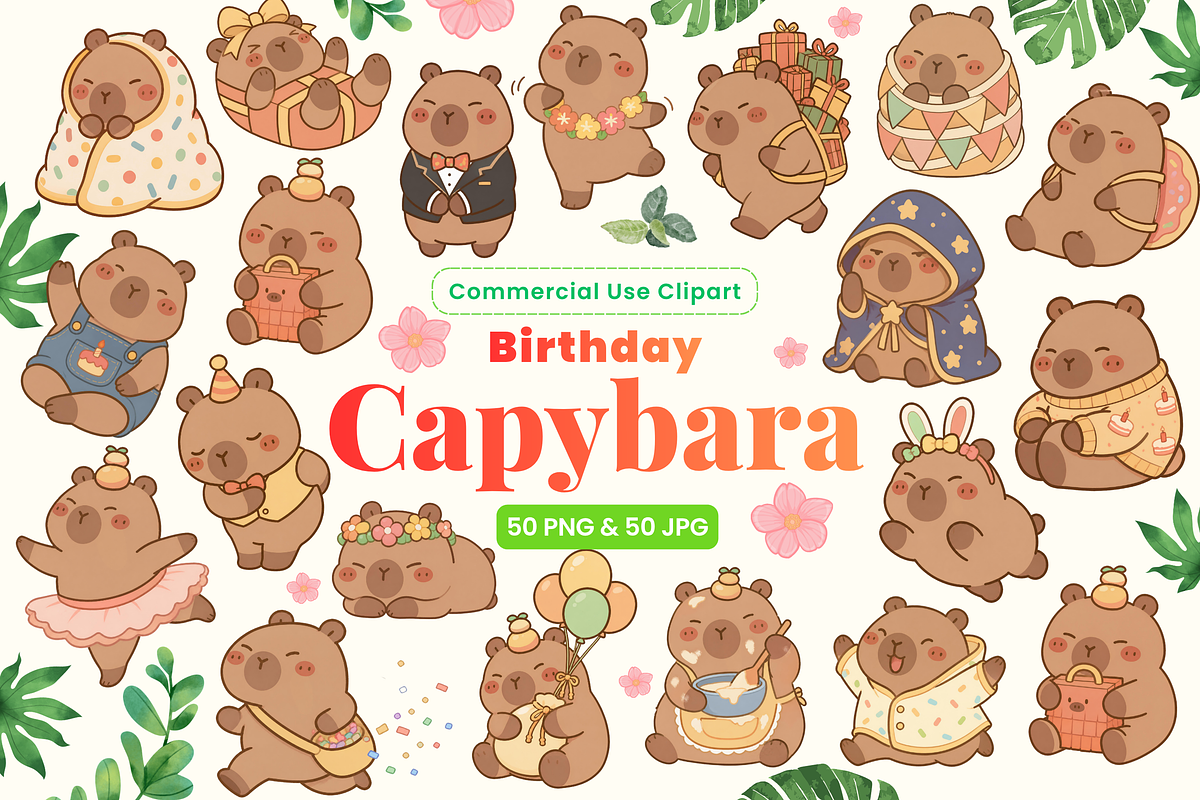 50 Kawaii Capybara Birthday Clipart, an Animal Illustration by Luxe (Photo 1 of 4)