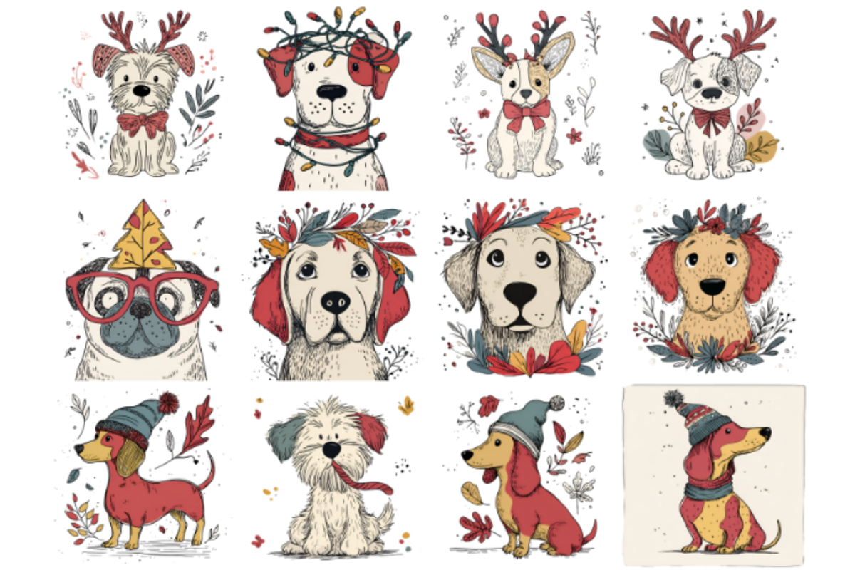 Whimsy Christmas Dogs Clipart, a Graphic by Markicha Art (Photo 2 of 4)