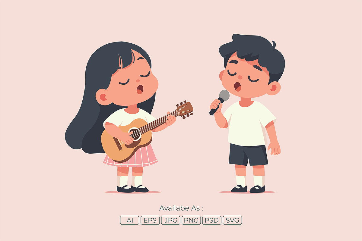 Little Girl Guitar Singing Cartoon, a Person Illustration by Partikusi Design (Photo 2 of 3)