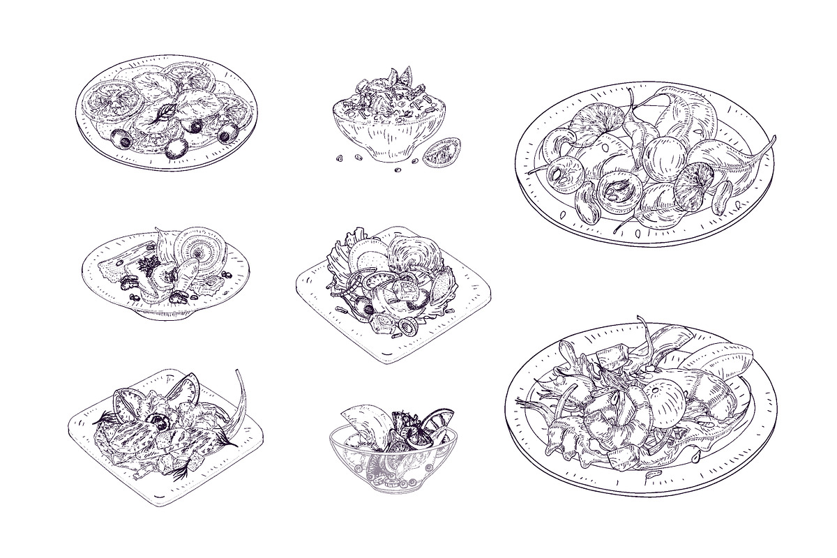 Salad set and backgrounds, a Food Illustration by Good Studio (Photo 3 of 9)