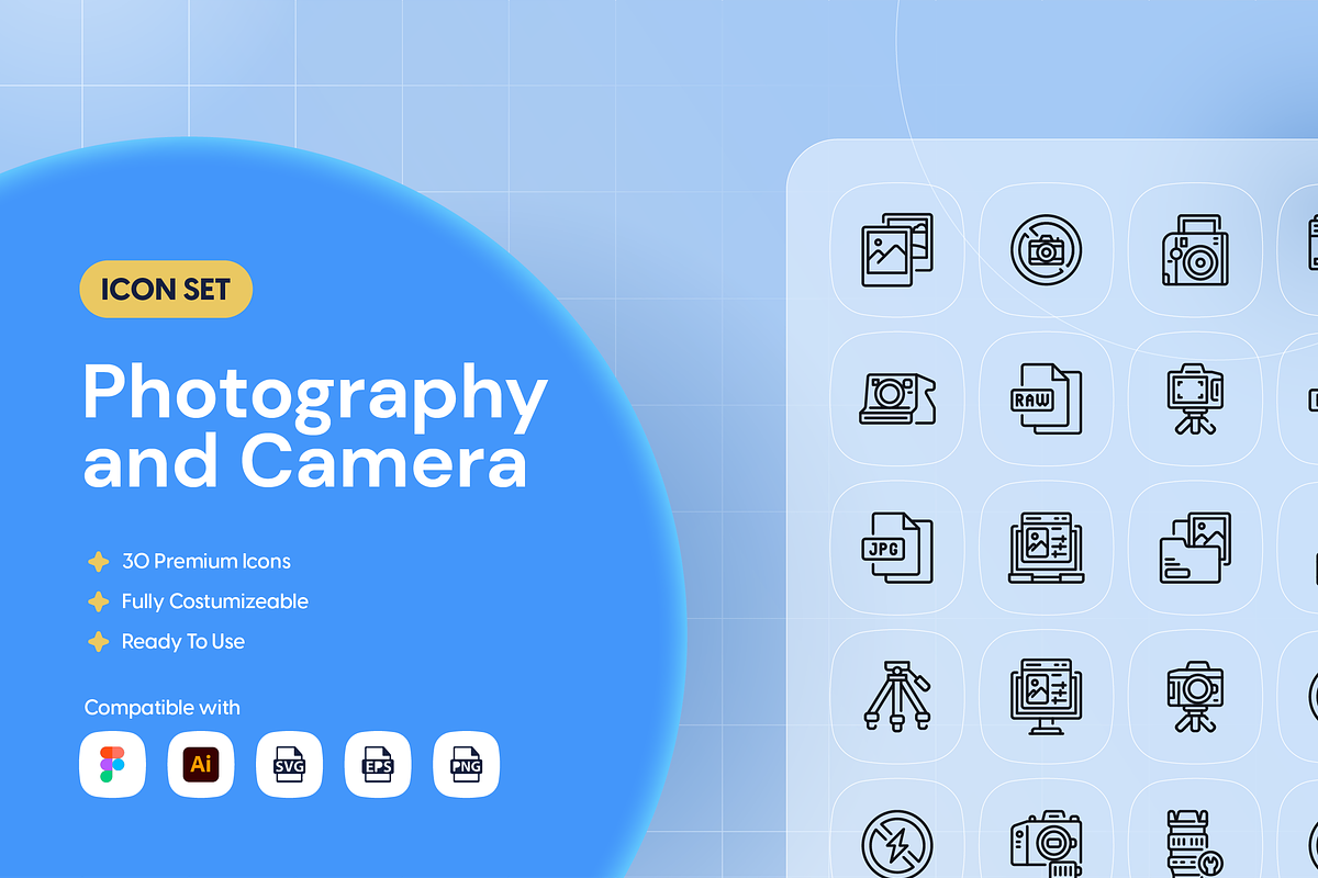 Photography and Camera Icon Set, an Outline Icon by Nathaya Studio (Photo 1 of 2)