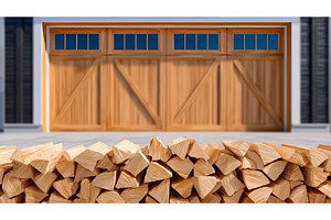 Stacks of firewood are stored in a, an Industrial Photo by ZinetroN