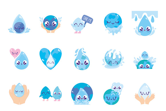 Cute Water Day Illustration Set preview 2
