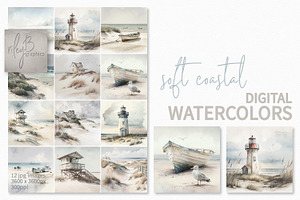 Soft Coastal Digital Watercolors