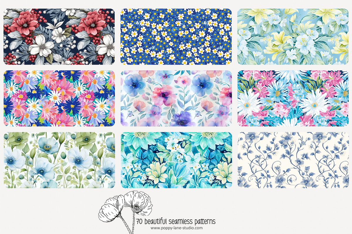 70 blue flower seamless pattern, a Pattern Graphic by Poppy Lane Studio (Photo 5 of 10)