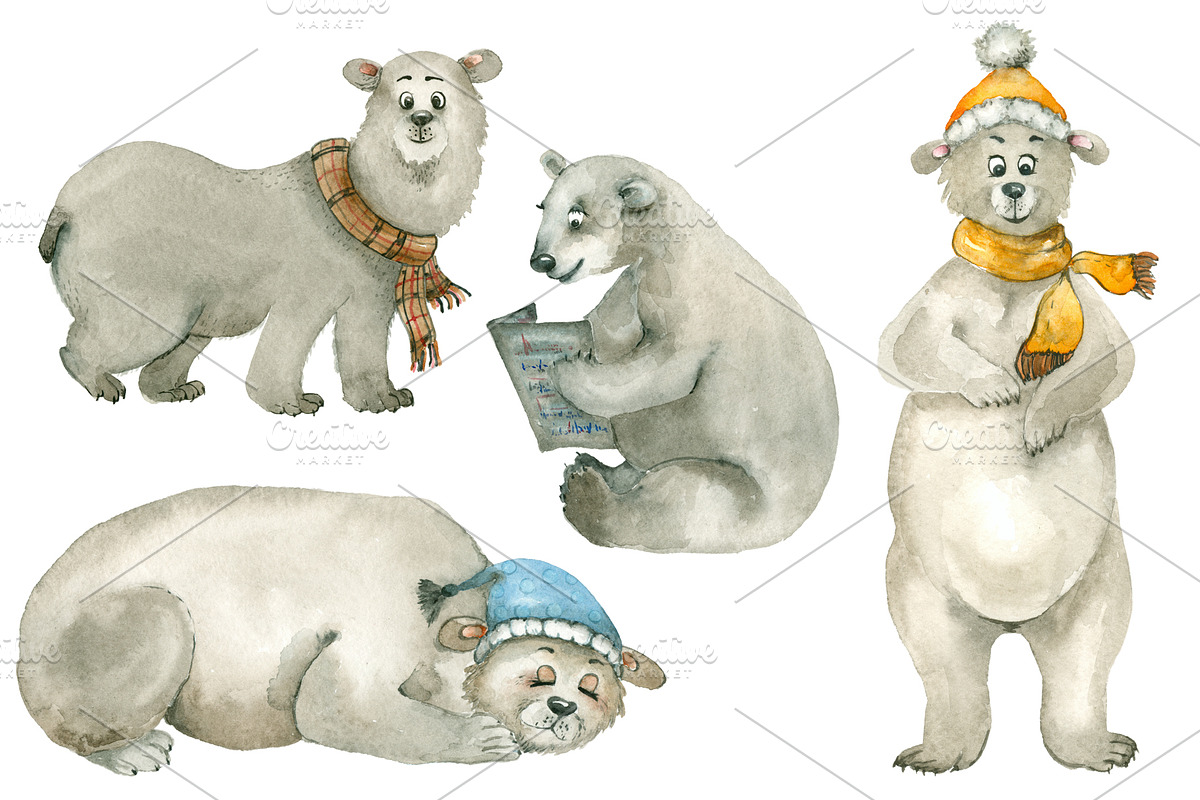 Polar bear set, an Animal Illustration by IvanFet