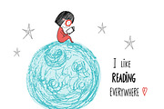Little girl reading Collection, an Animal Illustration by Irene Loal (Thumbnail 7 of 7)