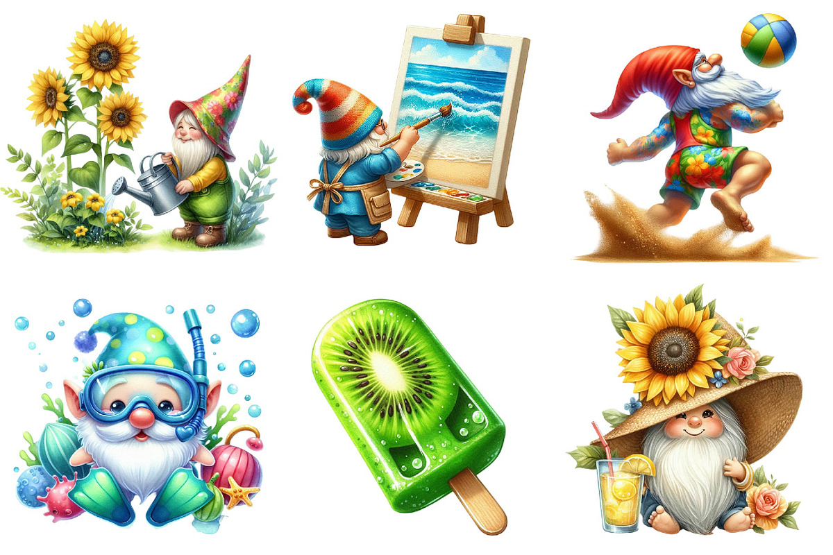Watercolor Summer Gnome Clipart, an Illustration by DreamPrint404 (Photo 5 of 6)