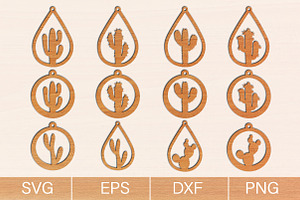 12 Cactus Wood Earrings SVG Bundle, an Object Graphic by jannatulpakhi