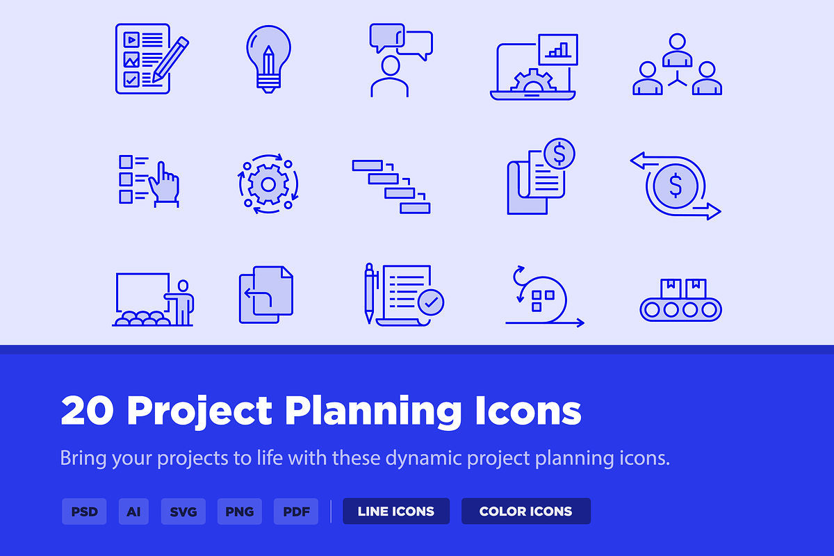 20 Project Planning Icons, an Outline Icon by Creative VIP