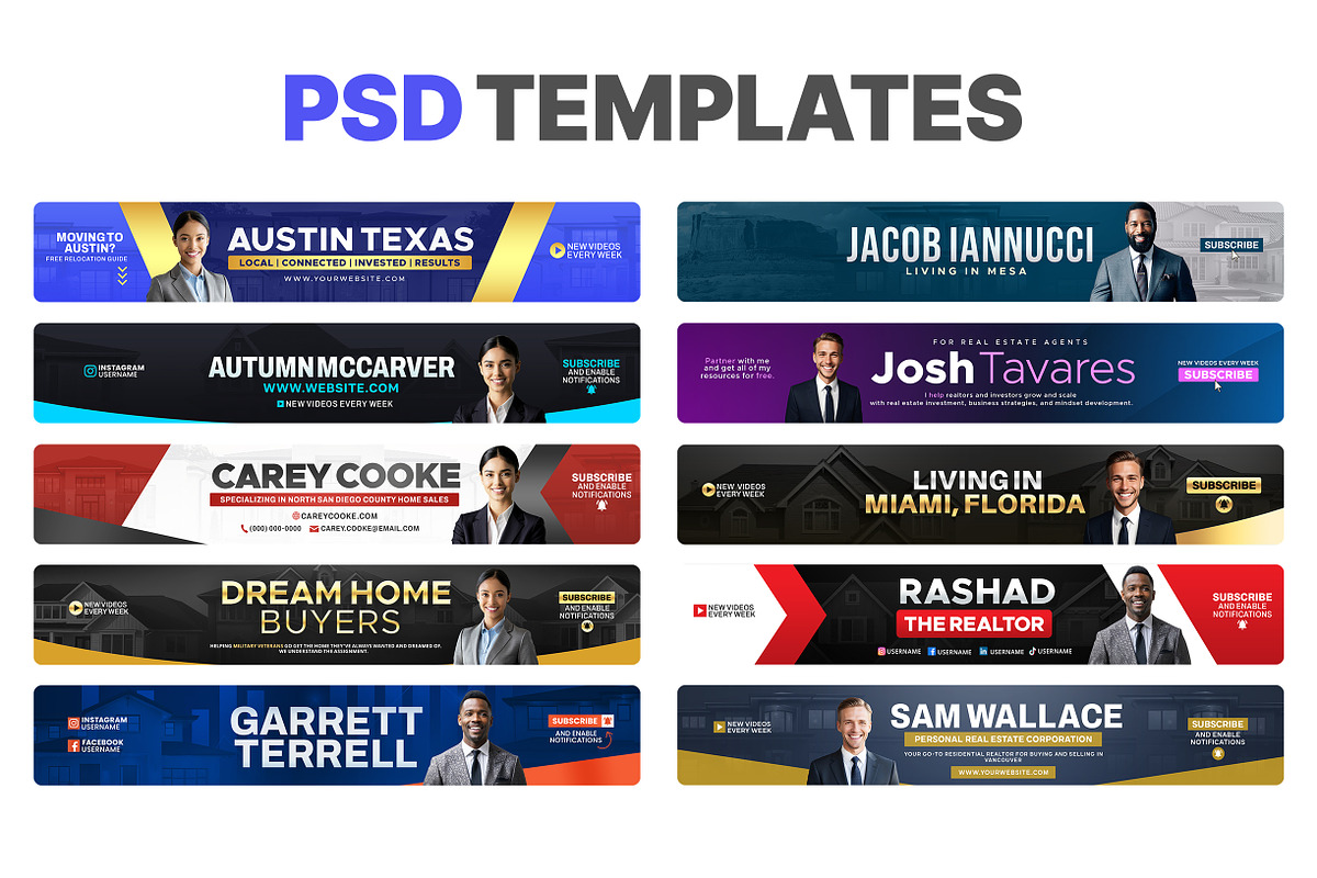 Realtor YouTube Banner Bundle Pack, a Social Media Template by Vaughn Studios (Photo 1 of 7)