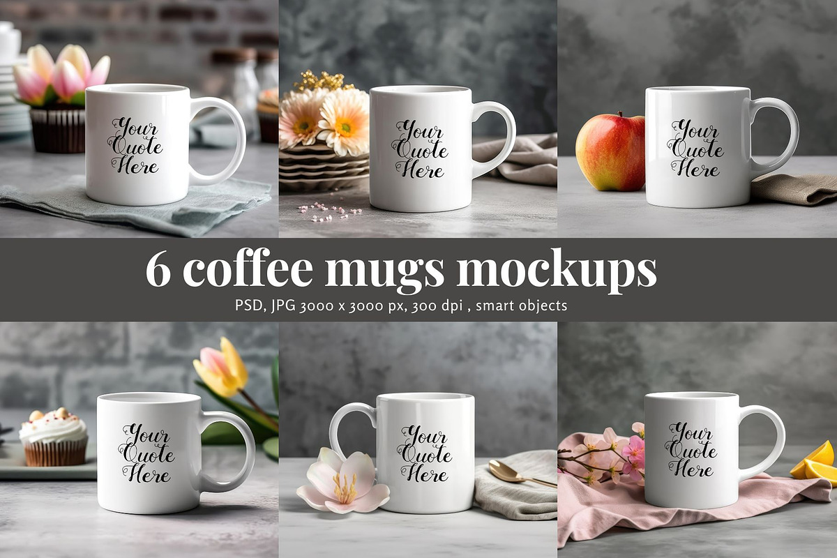 6 Mugs on a Table - Mockups, Smart, a Cups & Container Mockup by Maddy's Art & Mockups (Photo 1 of 7)