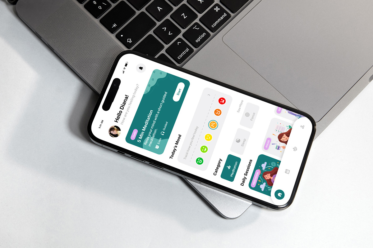 Mindora - Calm Wellness App UI Kit, an App Template by trabaskriya (Photo 5 of 5)