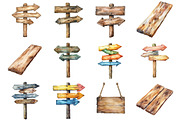 Watercolor Wood Signs Clipart, a Seasonal Illustration by CitraGraphics (Thumbnail 4 of 6)