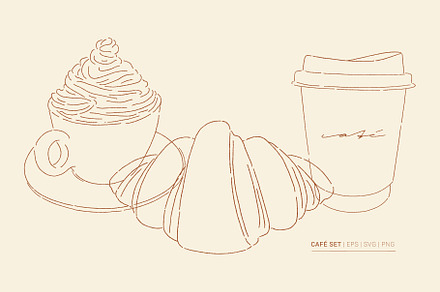 Coffee and croissant graphic set