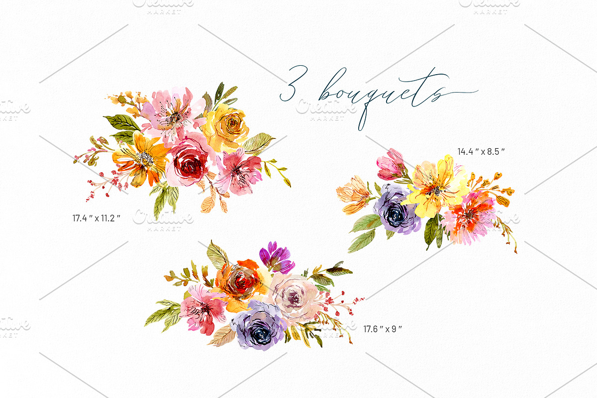 Watercolor Juicy Bright Flowers, a Decorative Illustration by GraphicsDish (Photo 3 of 3)