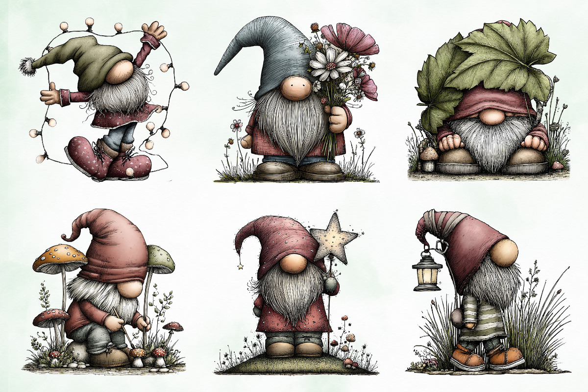 Whimsical Gnome Clipart Bundle, an Illustration by Creative Art (Photo 4 of 11)