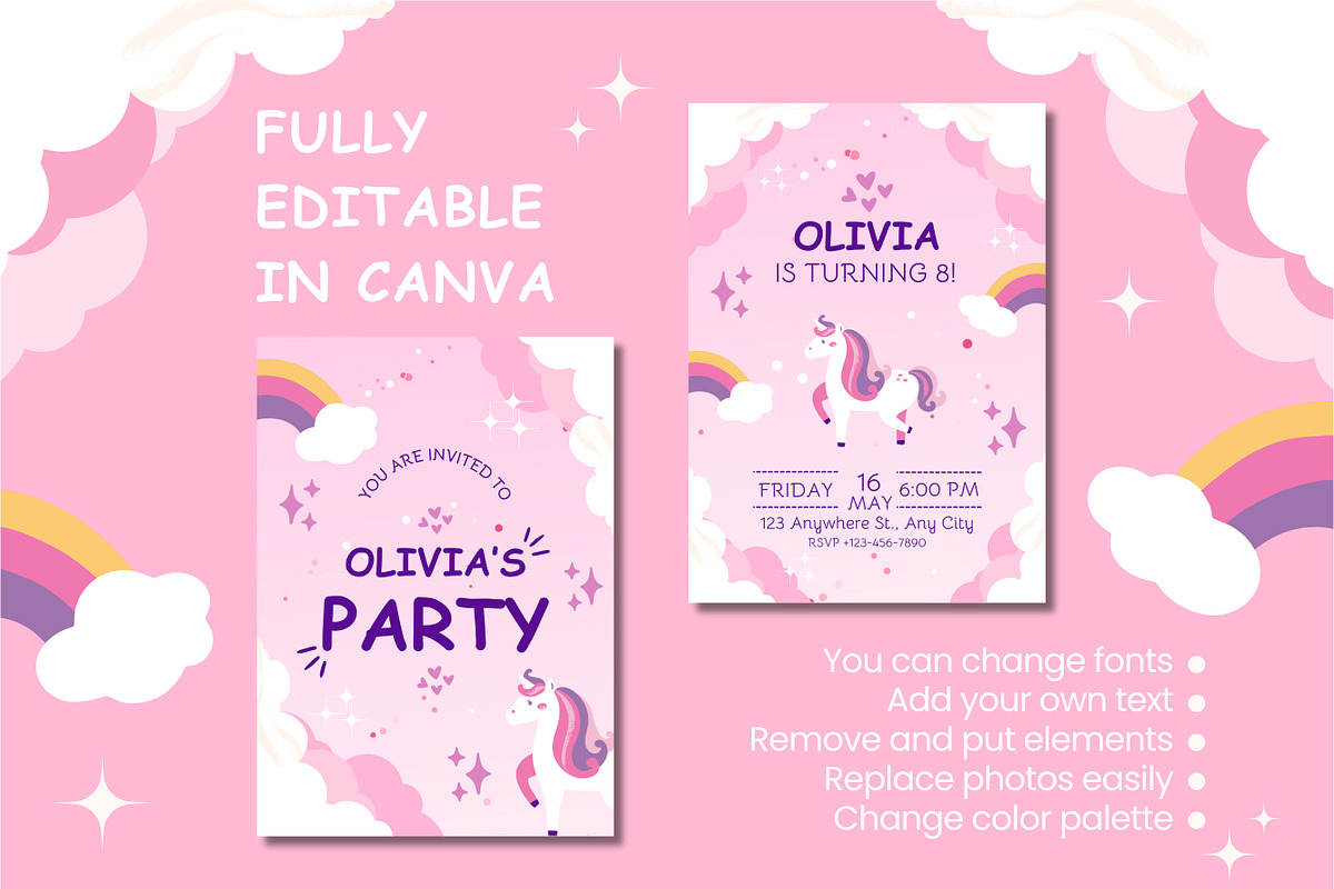 Unicorn Birthday Party Invitation, a Design Template by TemplateCastleStore (Photo 5 of 5)