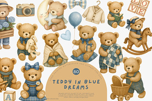 teddy bears and nursery clipart, a Decorative Illustration by Pink Studio Art