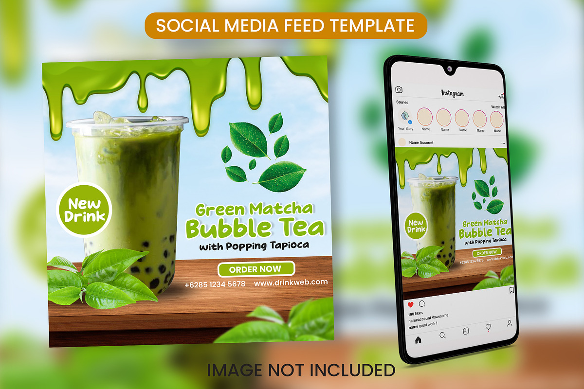 Green Matcha Feed Template Design, a Social Media Template by Puteradesign