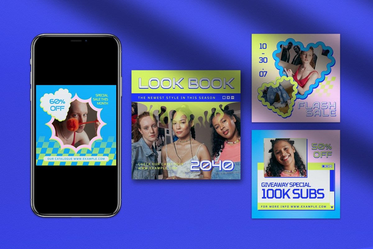 Blue Y2K Fashion Instagram Pack, a Social Media Template by graphicook (Photo 3 of 5)
