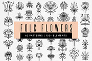 FOLK FLOWERS patterns, elements, an Outline Icon by Lena Nikolaeva (Thumbnail 1 of 12)