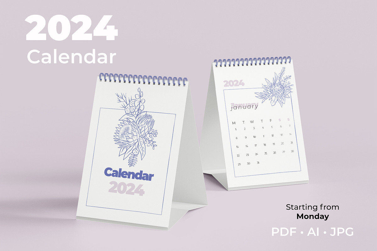 Floral Minimalist Calendar 2024, a Stationery Template by Rose Design (Photo 1 of 5)