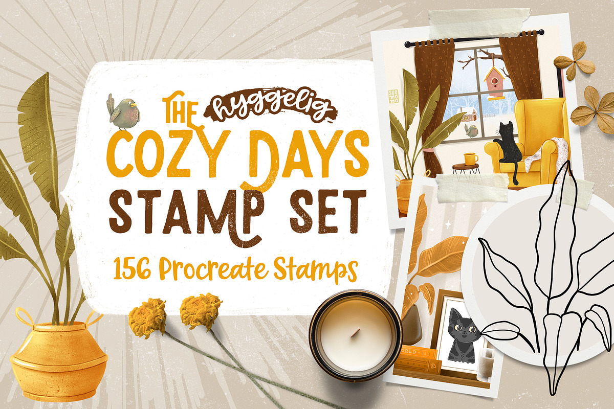 Cozy Days Stamp Set for Procreate, a Brush Add-On by PrettyLittlePigs (Photo 1 of 10)