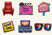 Watercolor Movie Night Clipart, an Illustration by OK Design (Thumbnail 3 of 5)