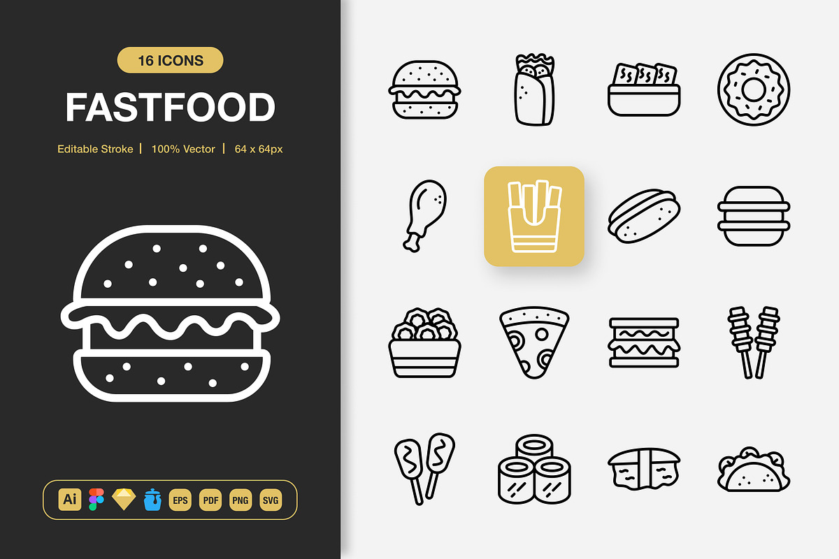 Fast Food Icons, an Outline Icon by Spacepixel Creative (Photo 1 of 2)