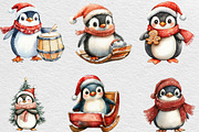 Christmas Penguin Watercolor Clipart, an Illustration by Black Bird Studio (Thumbnail 3 of 6)