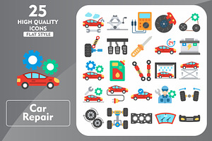 Car Repair 25 Flat Icons, an Icon by Pexelpy