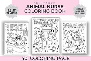 Funny Animal Nurse Coloring Page.