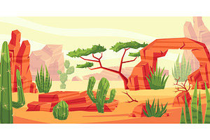 Desert Landscape With Cactus Valley