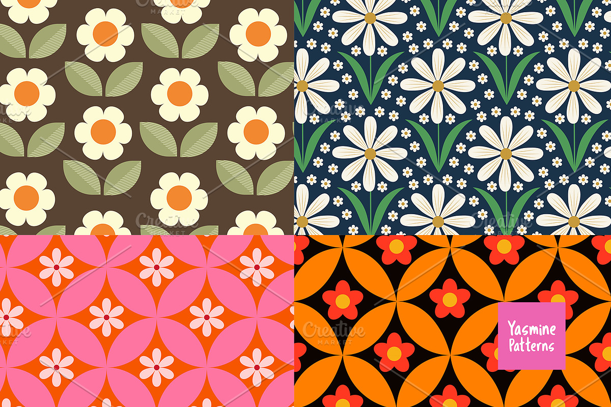 Mid Mod Flowers Patterns Collection, a Pattern Graphic by Yasmine Patterns (Photo 3 of 8)