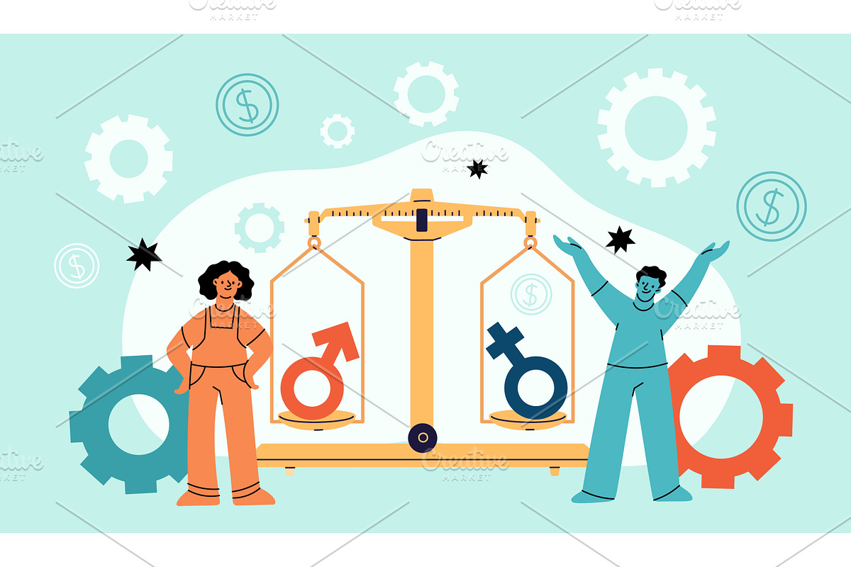 Gender equivalence. Measuring weight, a Person Illustration by YummyBuum