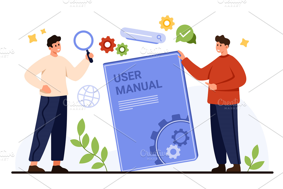 People Analyzing User Manual Concept, an Education Illustration by Flashvector